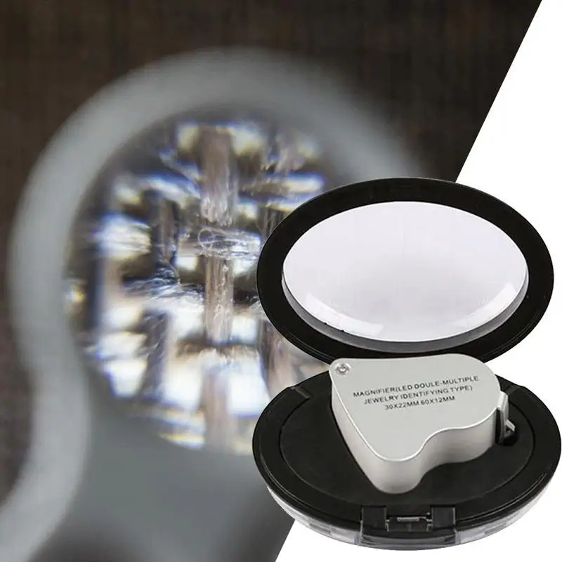 Лупа для ювелирных изделий 60 х30x двойная стеклянная с подсветкой инструмент
