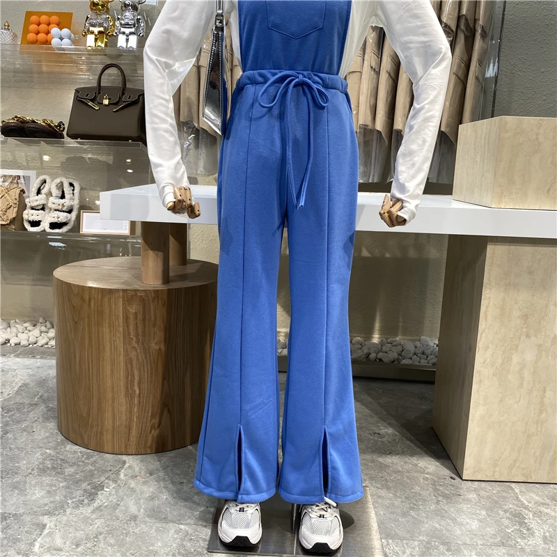 

Brand Original Design 2021 Age-reducing Casual Student Bib Pants Women Loose Personality Wide Leg Split Pants Slim Jumpsuit
