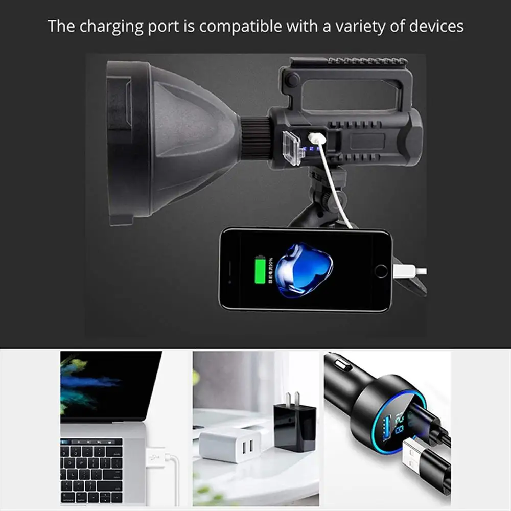 구매 슈퍼 밝은 서치라이트, 전술 충전식 핸드 헬드 스포트라이트 토치, 랜턴 LED 손전등, 삼각대 USB 출력, 작업 조명 포함