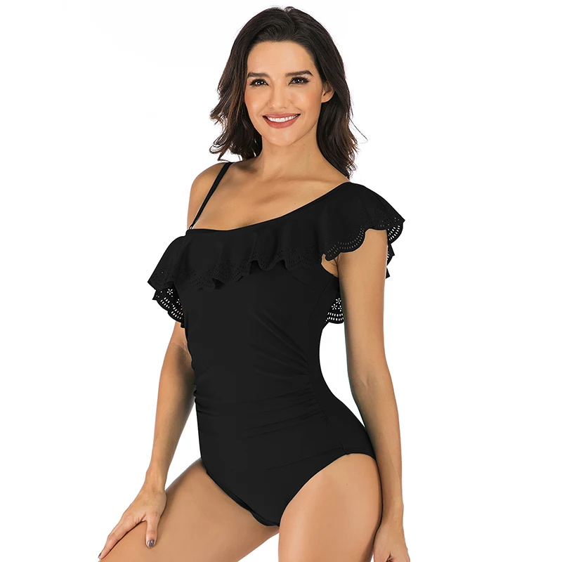 

Ummer Women's Swimsuit With Shoulder Straps New Conservative Solid Color Ruffled Female Femininity 2021 Girl Bikin