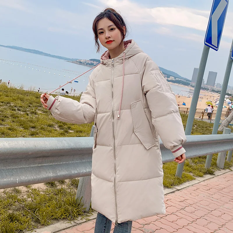 

FMFSSOM 2020 Winter Long Hooded Parka Coat Thick Warm Jacket Women Sweet Solid Long Sleeve Parka Female Office Lady