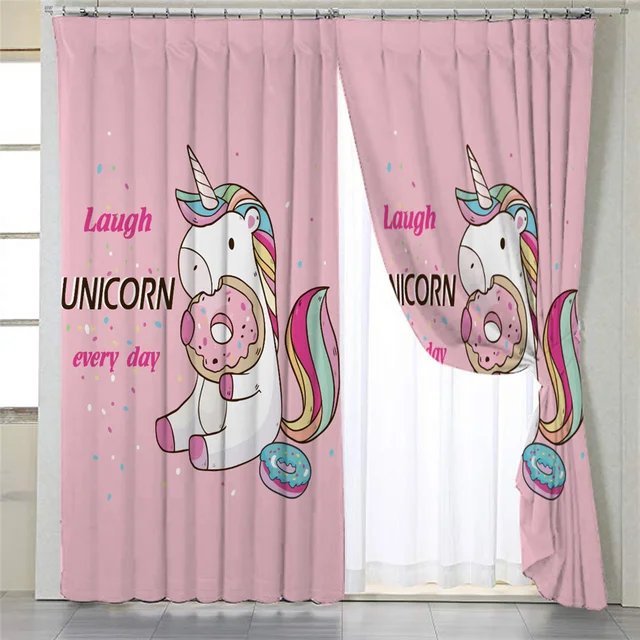 BlessLiving Cartoon Unicorn Window Curtain Cute Rainbow Blackout Curtain Girly Kids Rod Pocket Living Room Curtain Dropship 1PC 2