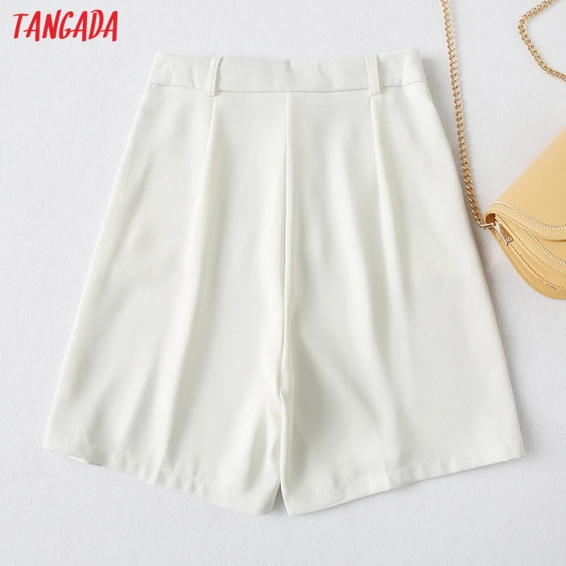 

Tangada 2021 Summer Women Elegant Solid White Shorts Pockets Female Retro Casual Shorts Pantalones YU33