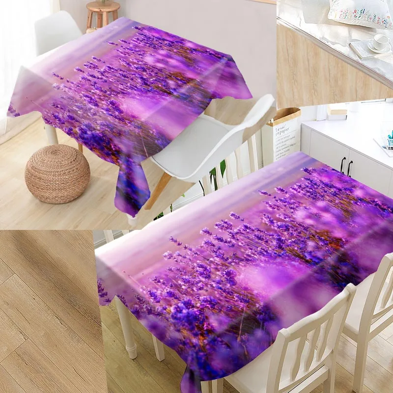 

Lavender Flowers Custom Table Cloth Oxford Fabric Rectangular Waterproof Oilproof Table Cover Family Party Tablecloth