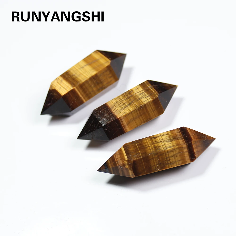 

Runyangshi 1 шт. 100% натуральный тигровый глаз Хрустальная колонна с двойным острым покрытием камень кварц кристалл украшение из камня