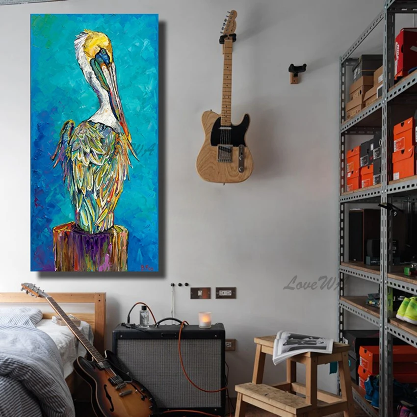 

100% Handpainted Cartoon Bird Paintings Art Modern Handmade Oil Painting Canvas Wall Art Home Wall Hanging Pictures For Kid Room