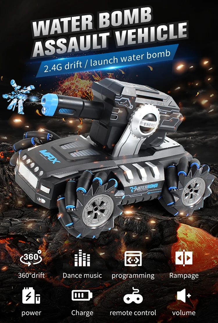 2020 Новый 4WD RC Танк 2 4G огонь воды бомбы дрейф горизонтальное движение 360 °