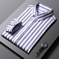 striped cotton shirts menslong sleeve shirt thin handsome classic business formal dress shirt bf smart casual clothes blue white