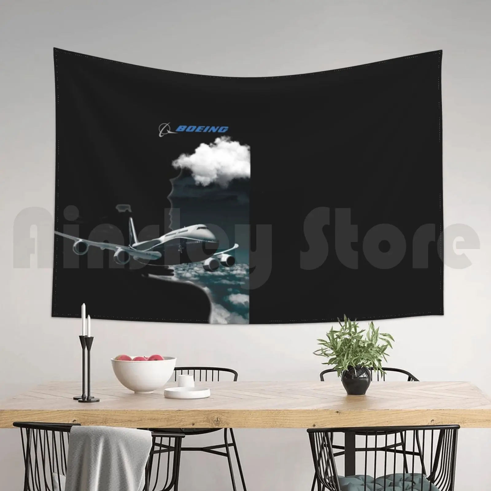 Boein самолёт и логотип в реальной комнате спальня Боинг 747 с логотипом Боинга