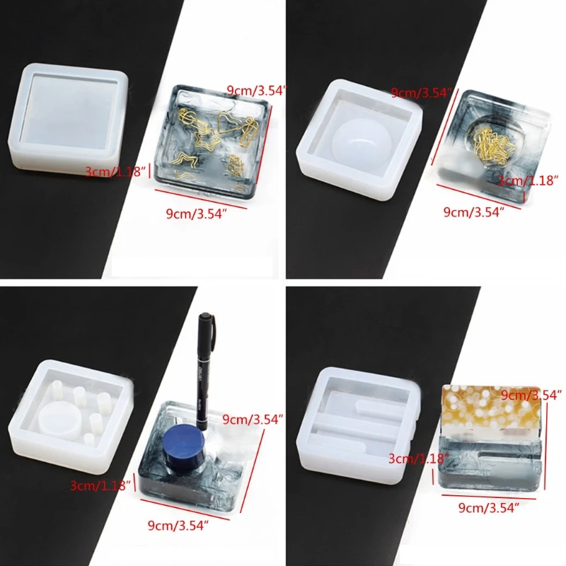 

4Pcs Silicone Mold Card Storage Pen Holder Pencil Holder Ashtray Epoxy Resin Casting Mold Office Desk Ornaments Handmade