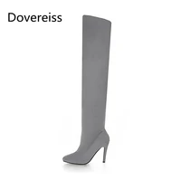 dovereiss fashion womens shoes winter new pointed toe stilettos heels sexy elegant gray over the knee boots concise suede 33 48