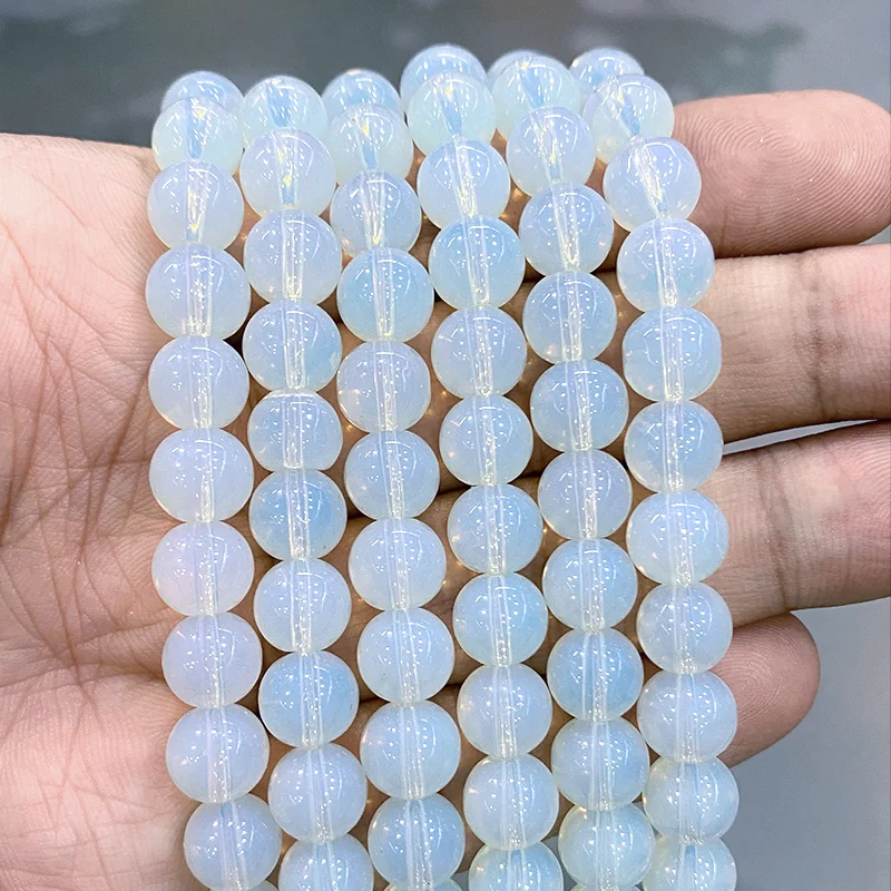 

4/6/8/10/12mm Natural Stone White Opal Stone Glass Round Spacer Beads DIY Handmade Bracelet Earrings for Jewelry Making 15''