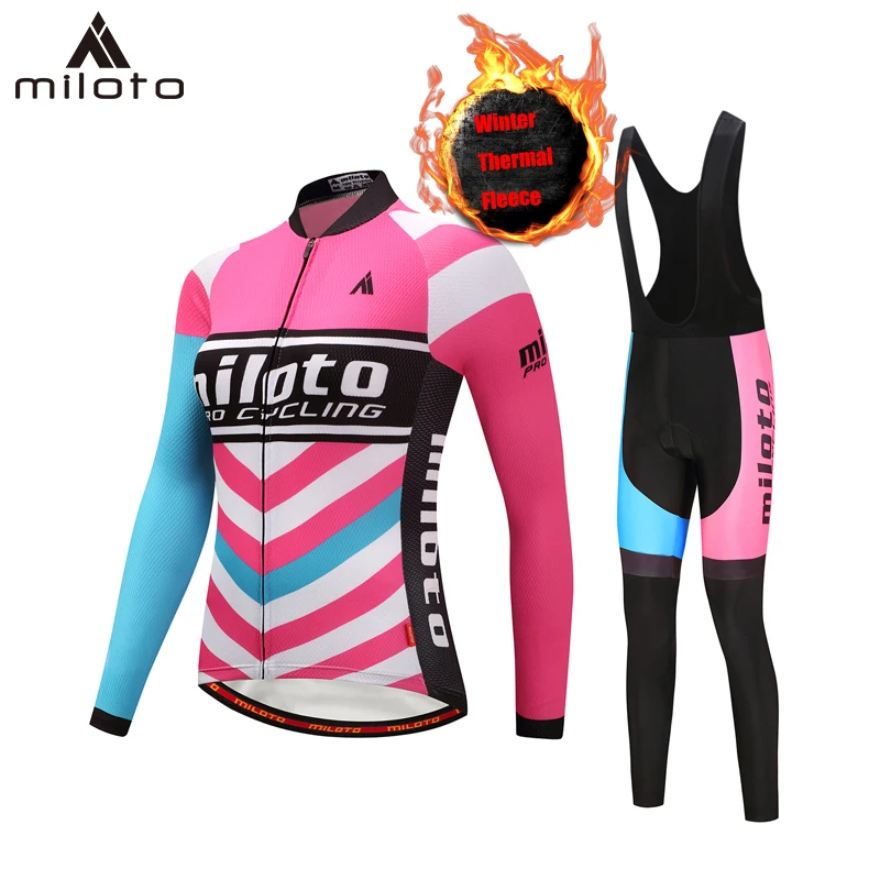 

Miloto Winter Women Cycling Jersey Sets Thermal Fleece Female MTB Riding Sport Uniform Mountain Bike Suits Riding Cycling Wear