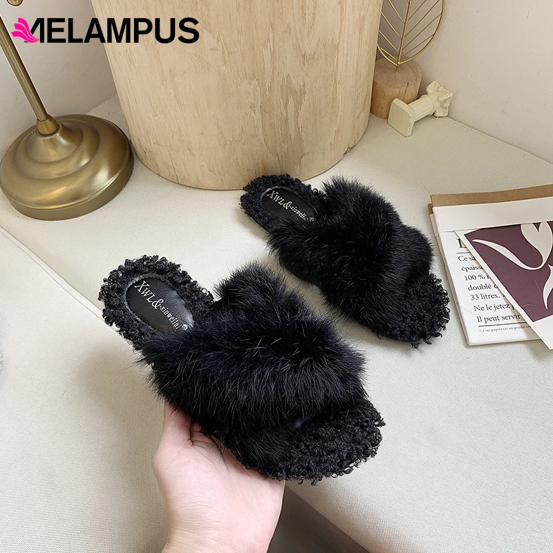 Женские тапочки с ворсом коллекция 2019 года сезон осень-зима Новинка из кроличьей