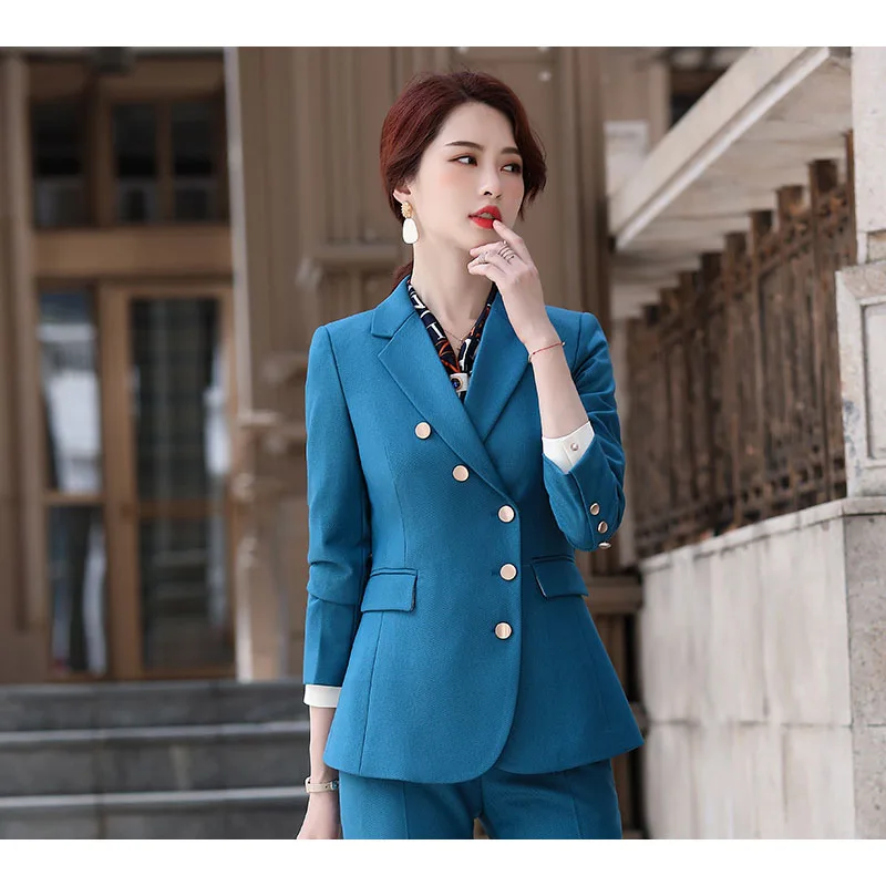 Winter Fall Business Professional Women's Suit Temperament Single-Breasted Solid Suit Jacket Female Pants Suit Two-Piece Set