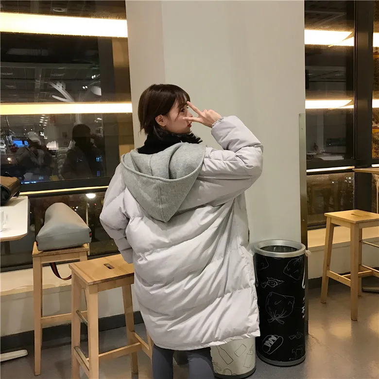2511# зимнее женское платье в Корейском стиле, однобортное худи с капюшоном средней длины, одежда с хлопковой подкладкой, хлопковое пальто для улицы