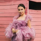 Сказочный свет фиолетовый оборки Тюль Топы Женская рубашка блузка с рюшами Длинные рукава сетка квадратный воротник сексуальные женские пышные Топы