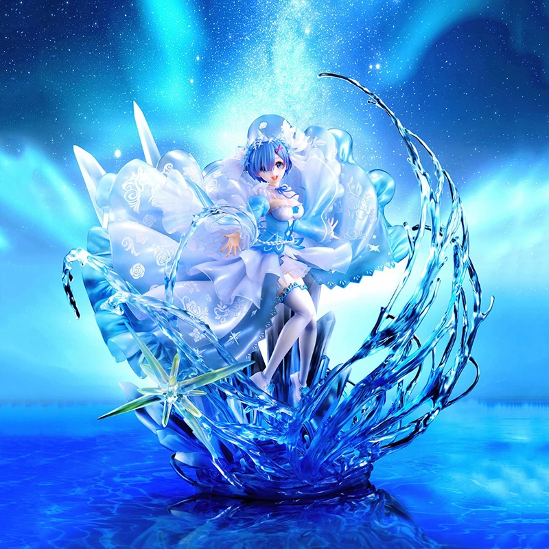 

28cm Anime Re:Life in a different world from zero Ram Action Figure PVC Crystal Dress Ver. Collection Model Dolls Toys for Gifts