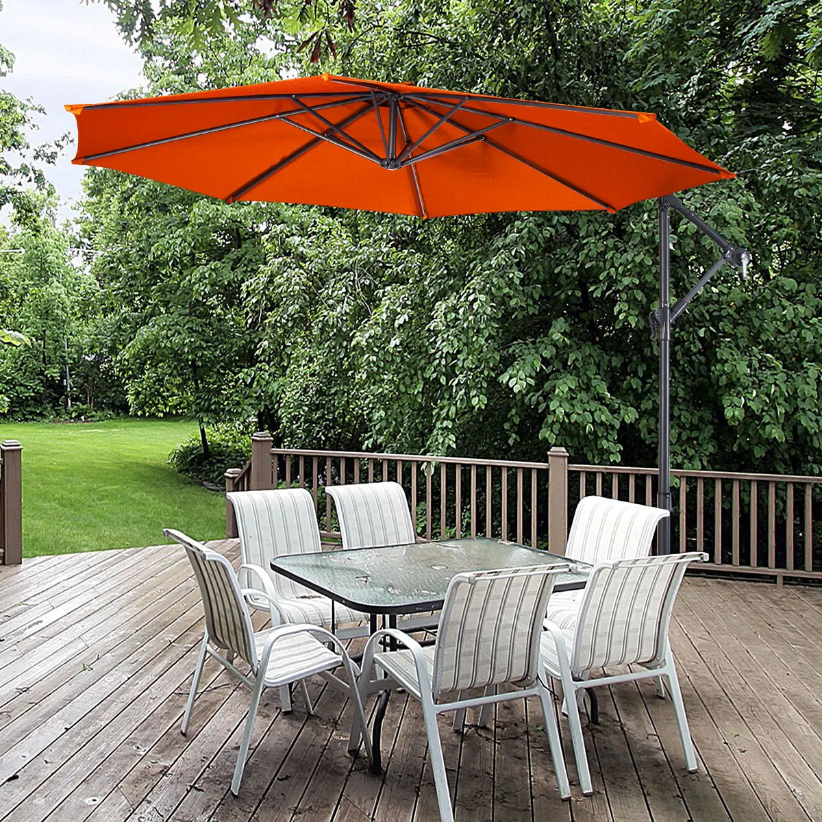 

Costway 10' Ft Hanging Umbrella Patio Sun Shade Offset Outdoor Market Cross Base Orange