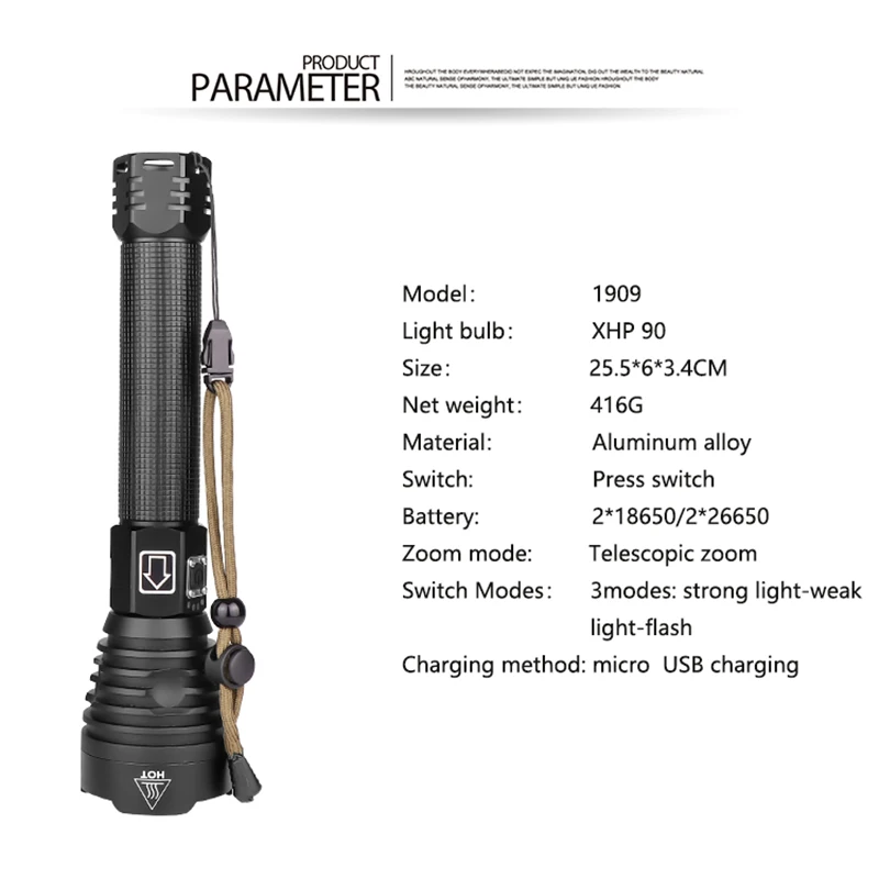 Litwod Z90 XHP90 XHP50 мощный светодиодный светильник-вспышка, мощный фонарь, тактический светильник-вспышка для охотничьего кемпинга 26650/18650 с батареей