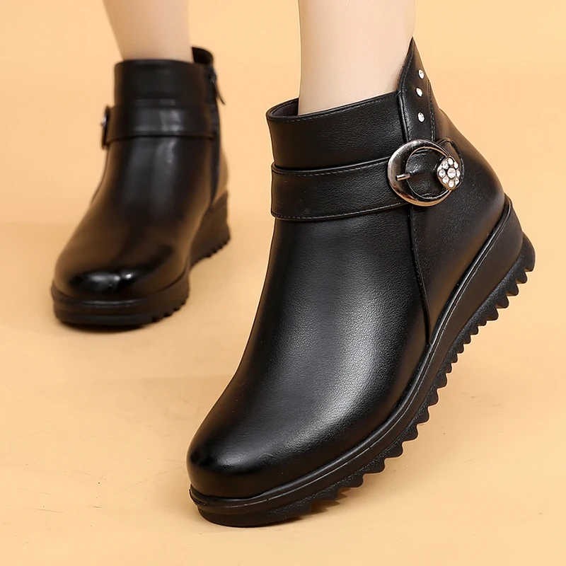 Женские ботильоны новые модные водонепроницаемые ботинки на танкетке для мам