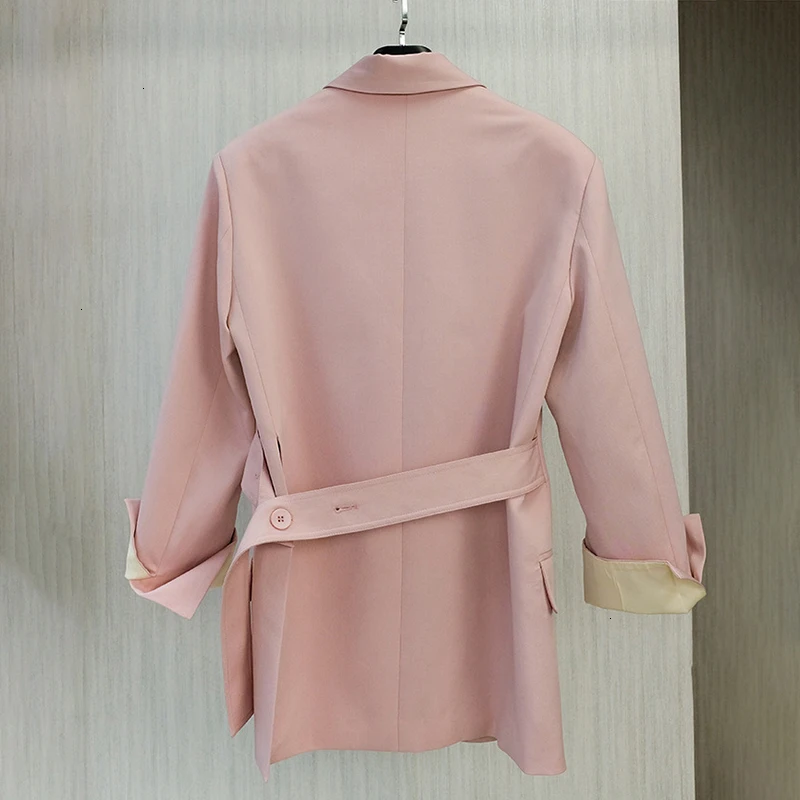 TWOTWINSTYLE Элегантный комплект из двух предметов женский воротник с лацканами длинный рукав на шнуровке хит цвет блейзеры Высокая талия с поясом костюмы женские