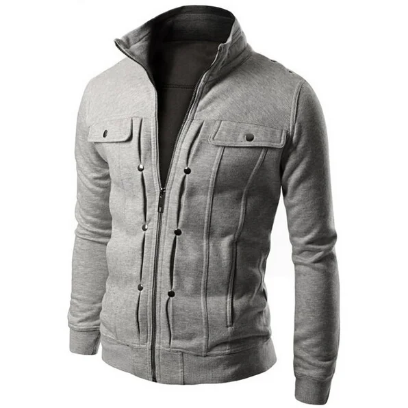 Толстовка мужская флисовая однотонная с диагональным карманом размер 2019 ZOGAA M-4XL |