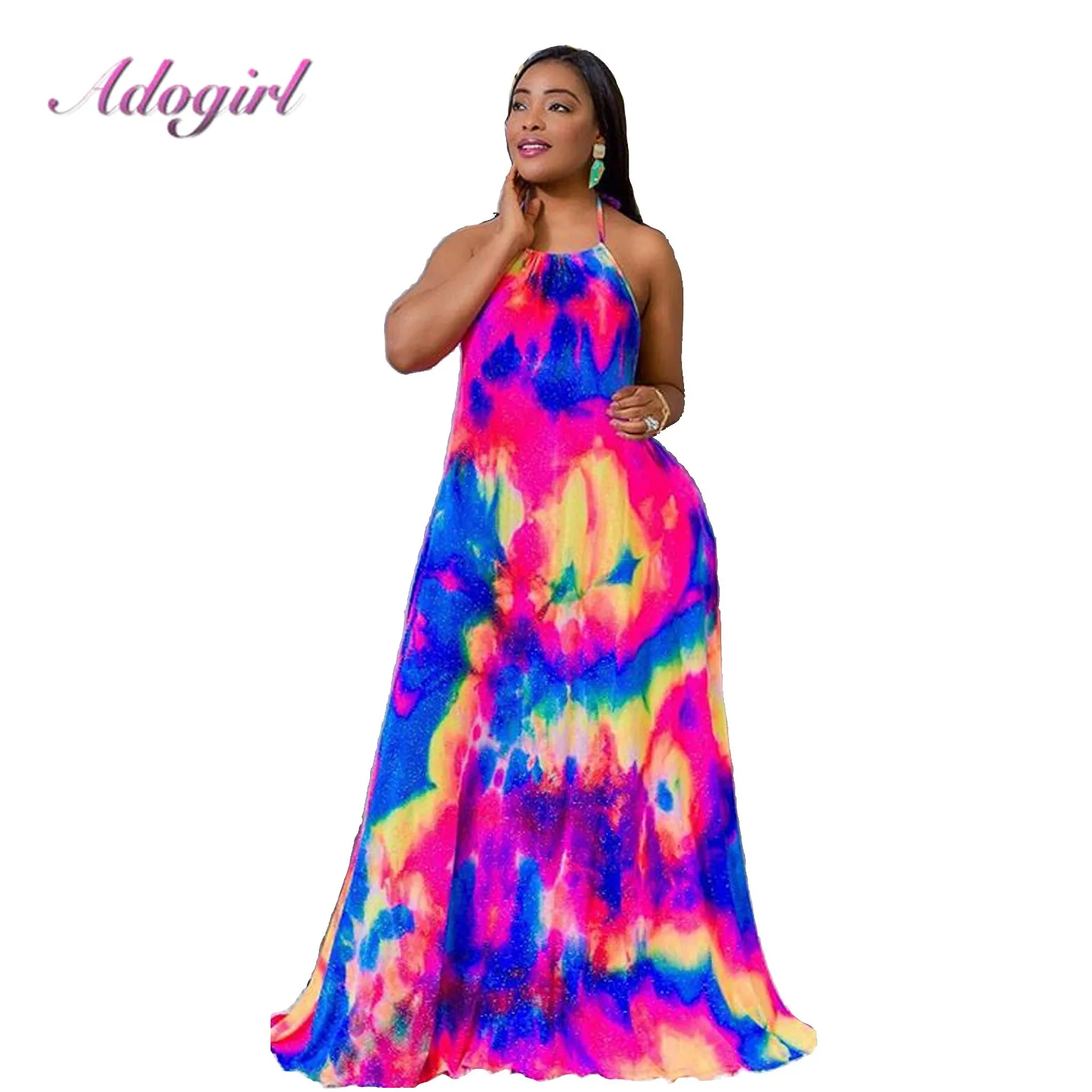 

Adogirl женское летнее платье с цветочным принтом, без рукавов, с лямкой на шее, длинное платье, элегантная пляжная вечеринка, Клубное макси платье, Vestidos