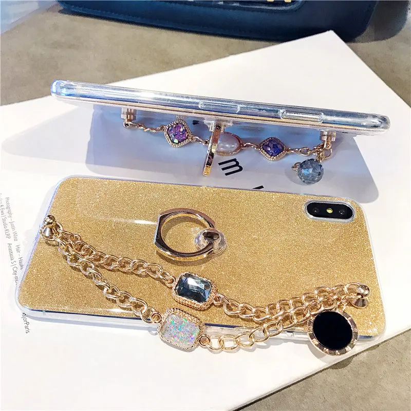 

Luxury Glitter Shockproof Soft Silicone Case For Oneplus Nord 8 Pro 7 7T 6T 6 5 5T 3 Bracelet Phone Ring Stand Holder Case Coque