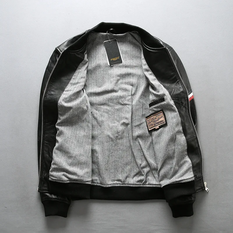 

Men AVIREXFLY New Black Genuine Leather Jacket Plus Size XXXXL 100% Real Sheepskin Casual Riding Biker Jackts