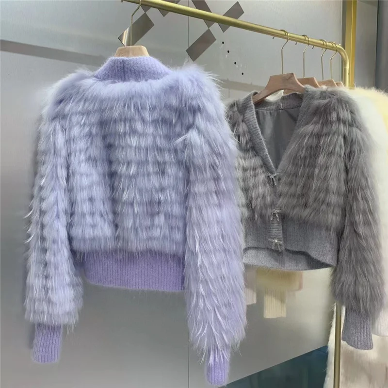 Fur Strip Sewed Together Women Garment Genuine Real Raccoon Fur Short Coat enlarge