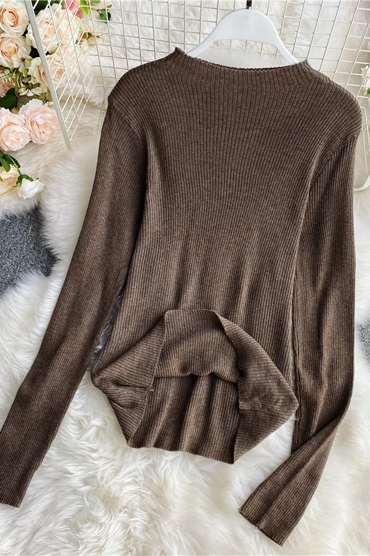 

2020 Autumn Winter New Korean Style Slim Fit Slimming Pure Color Half Collar Knitwear Sweater Women's Base Shirt Top Long Sleeve