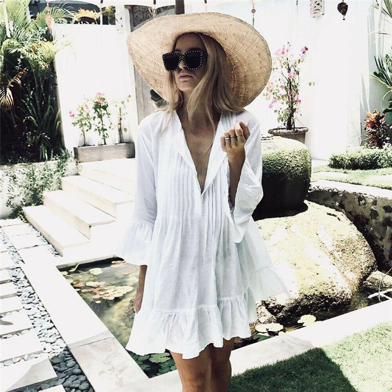 2019 новые женские белые с длинным рукавом милые праздничные бикини оборками