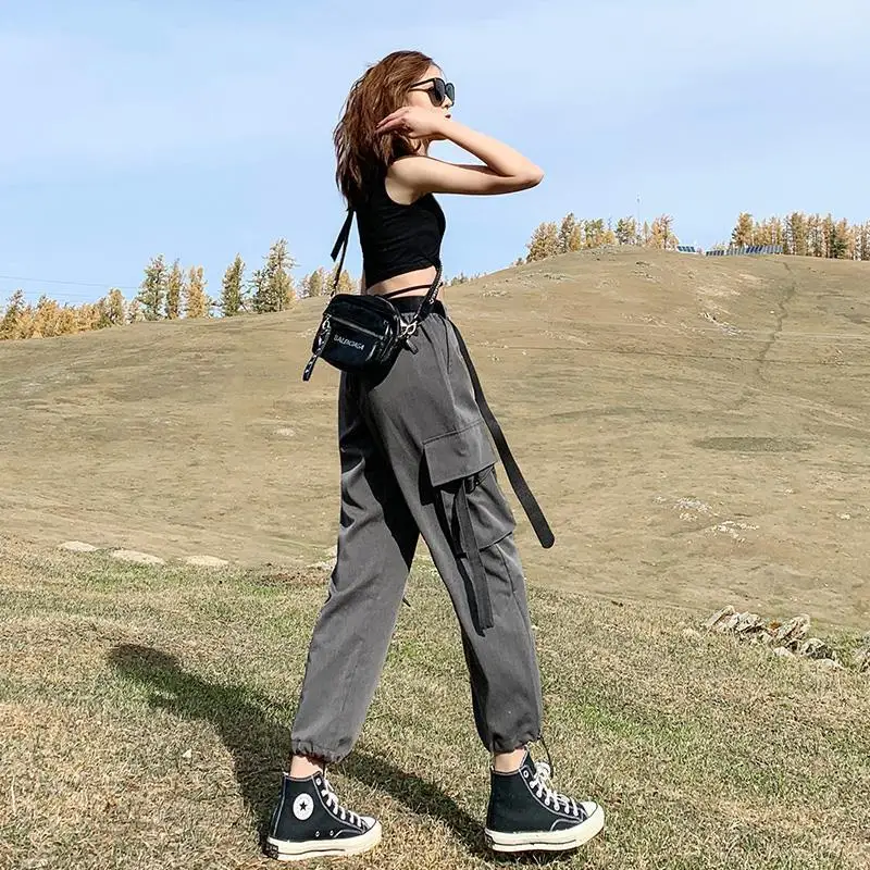 

Overalls Women'S Loose Summer Thin Waistband Pants Women'S High-Waist Straight-Leg Sports And Leisure Cropped Trousers
