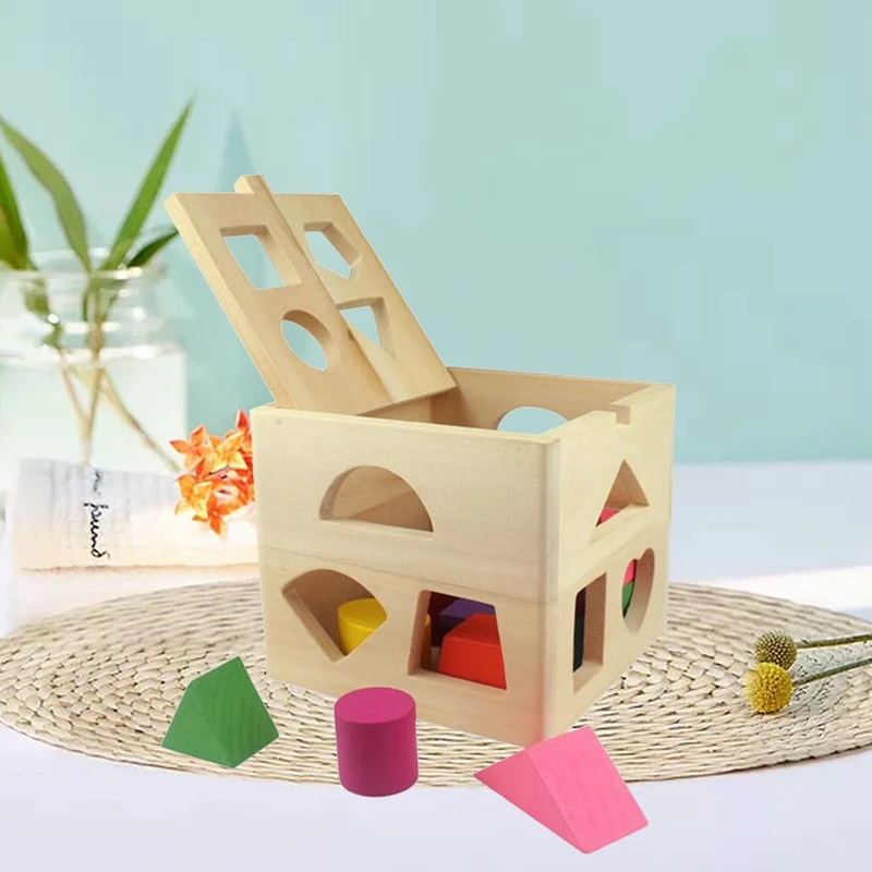 Rompecabezas 3D de madera para ni&ntilde;os, juguetes de aprendizaje, Caja de Inteligencia de 13 agujeros, forma geom&eacute;trica, juego de bloques de construcci&oacute;n de geometr&iacute;a, juego de costura cognitiva-1