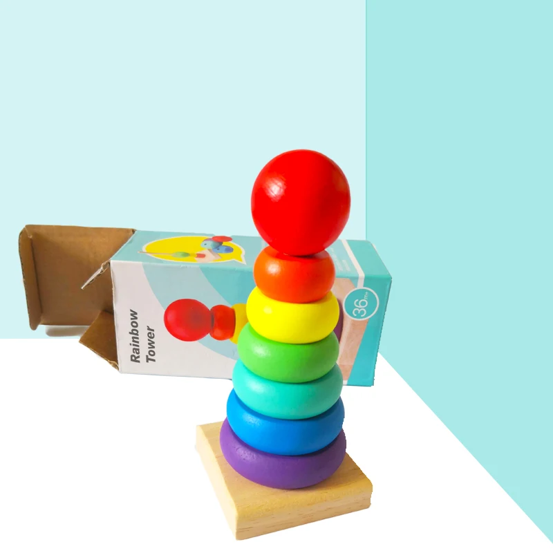 Радуга башня кольцо детские развивающие игрушки деревянная игра Дженга Цвет