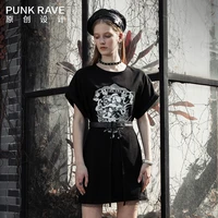 punk rave girls street style short sleeved t shirt dress gothic daily net yarn splicing loose two piece women black short dress