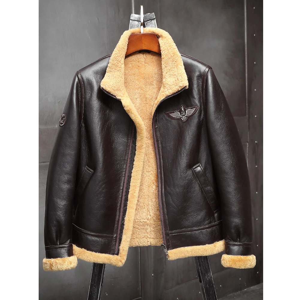 Мужская коричневая дубленка B3 утепленная зимняя шуба мужская кожаная куртка