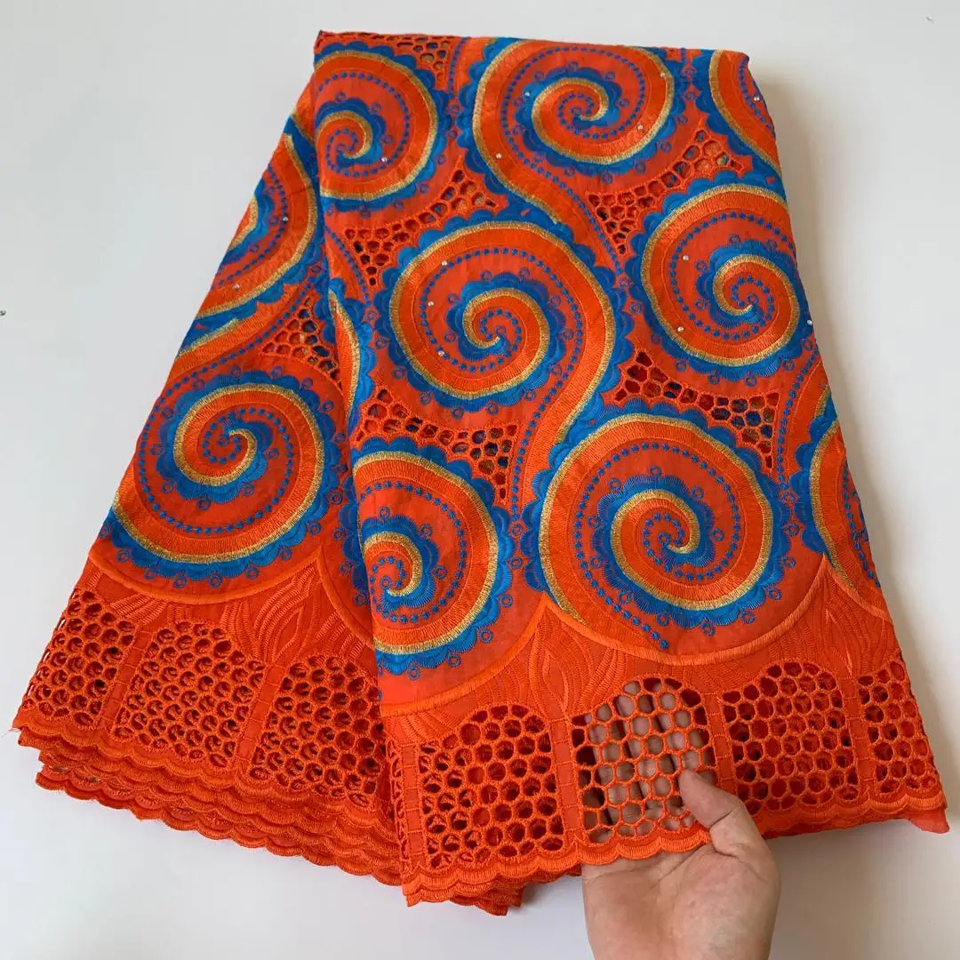 

New Lace Fabric Orange African Cotton Lace Fabric High Quality Embroidery Dubai Swiss Voile Lace In Switzerland Dress For Women