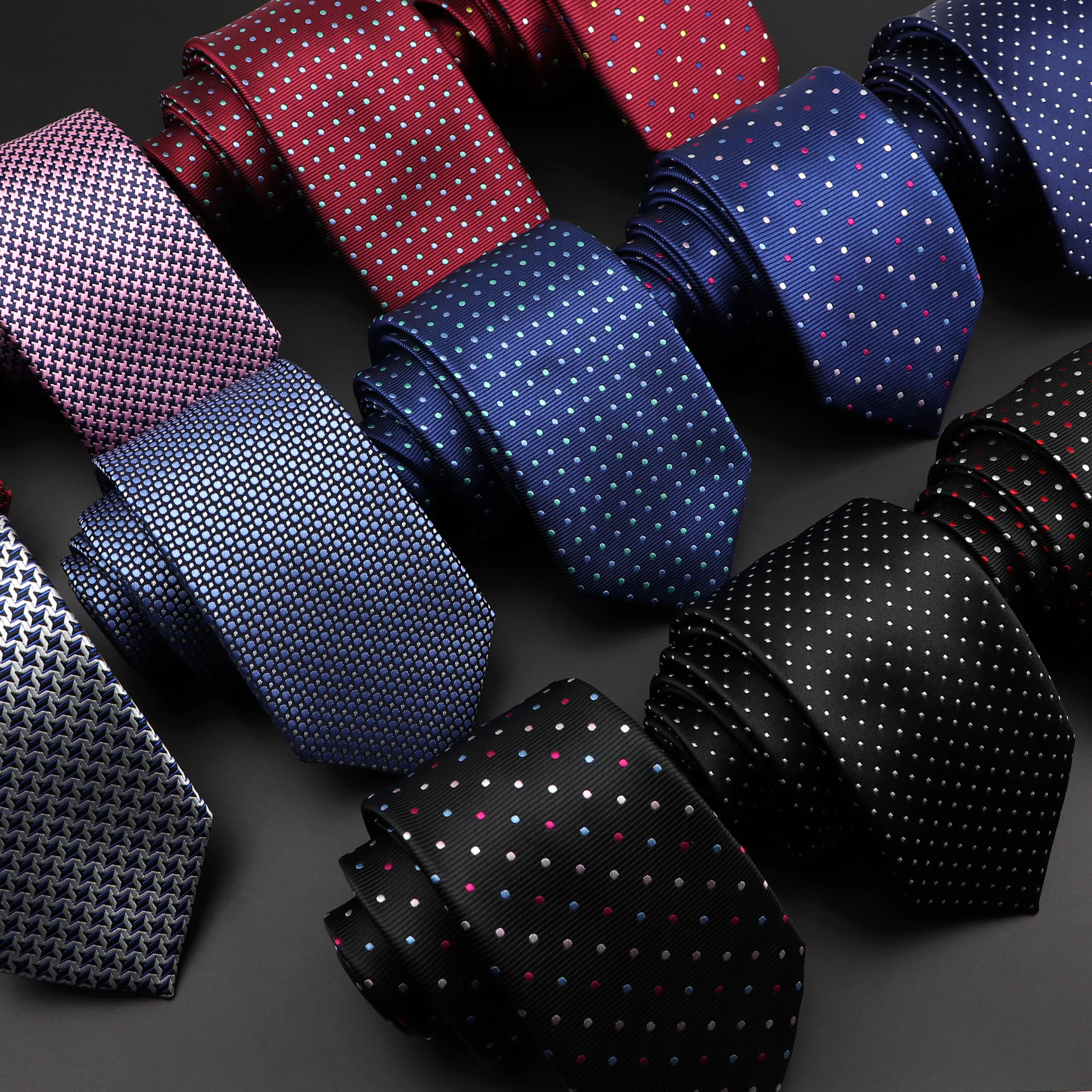 Gravata skinny de poliéster para homens, gravata xadrez de luxo com 7cm, estilo jacquard para festa de casamento, design de bolinhas