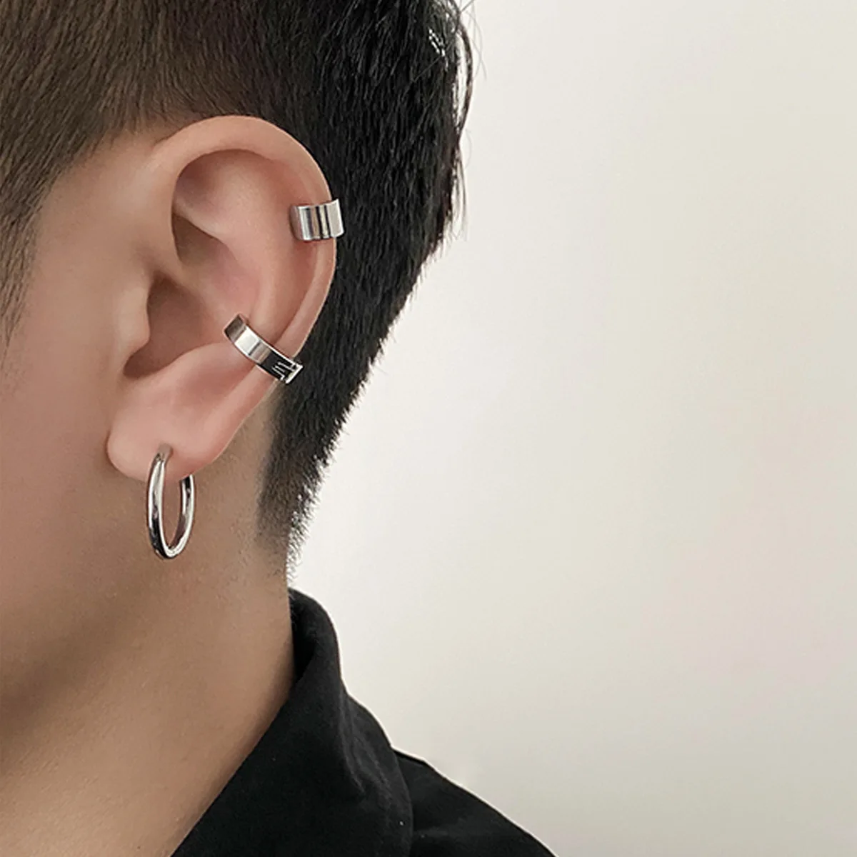 

Stillgirl 3Pcs Punk Geometric Silver Color Ear Cuffs for Men Hip Hop Stainless Steel Earrings Couple Za Fashion Jewelry Piercing