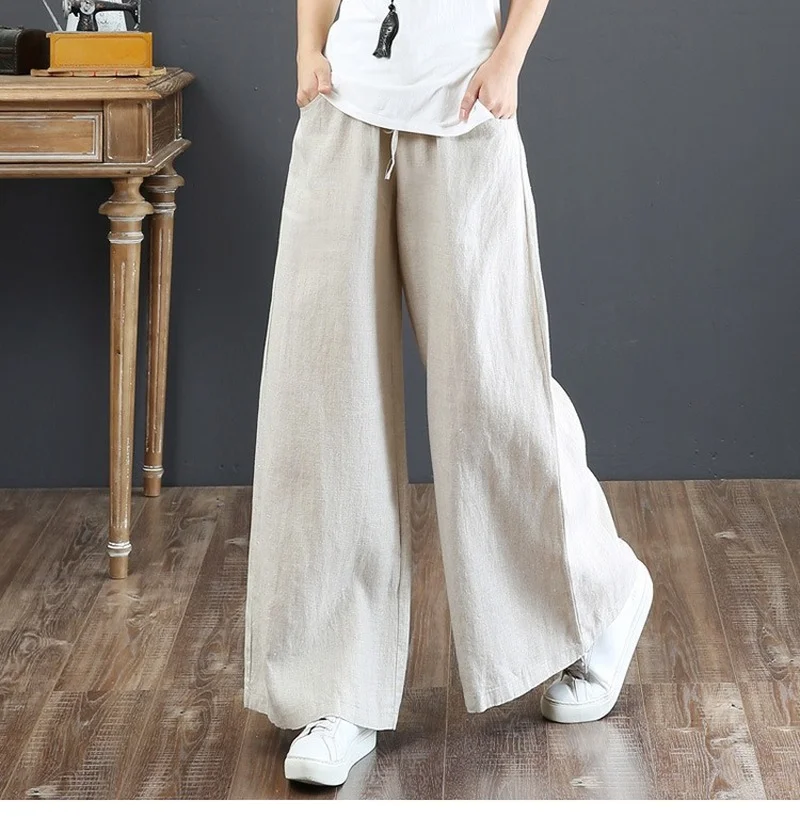 

2021 Summer New Women's Literary Cotton Pants Loose-fitting Large-sized Wide-legged Pants High-waisted Straight yoga pants women