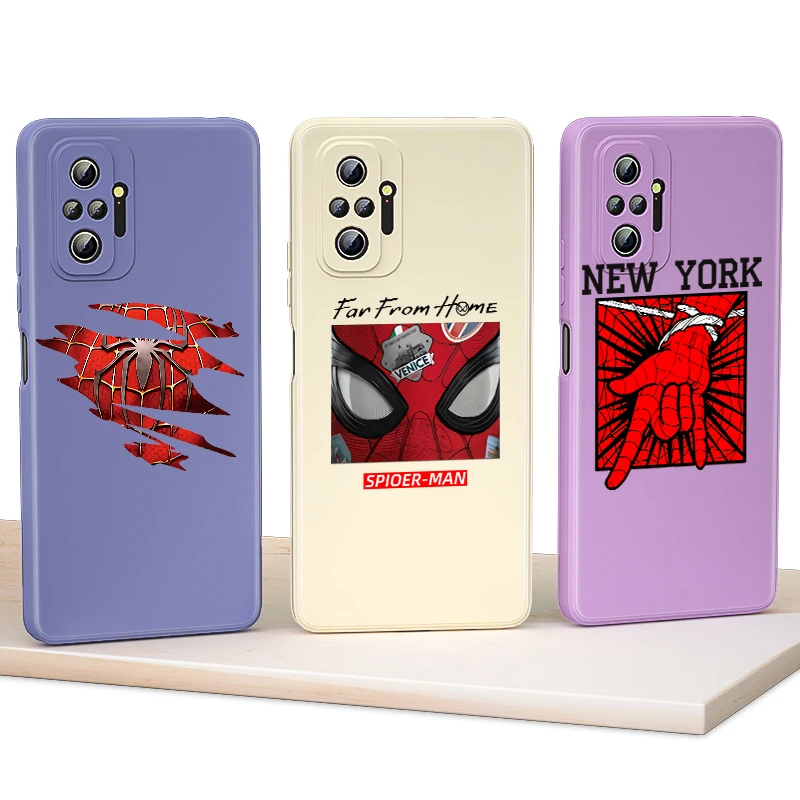 

Liquid Silicone Soft Cover Superhero spiderman For Xiaomi Redmi Note 7 8 8T 9T 9 9S 10S 10T 10 Pro Max 5G Phone Case
