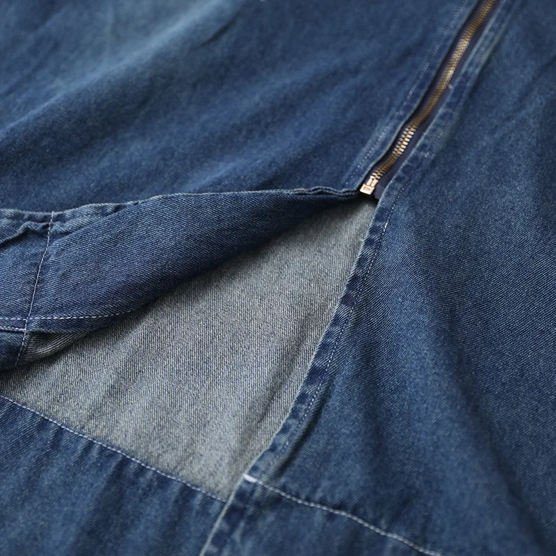 Осенне зимний женский плащ большого размера Длинное свободное джинсовое пальто