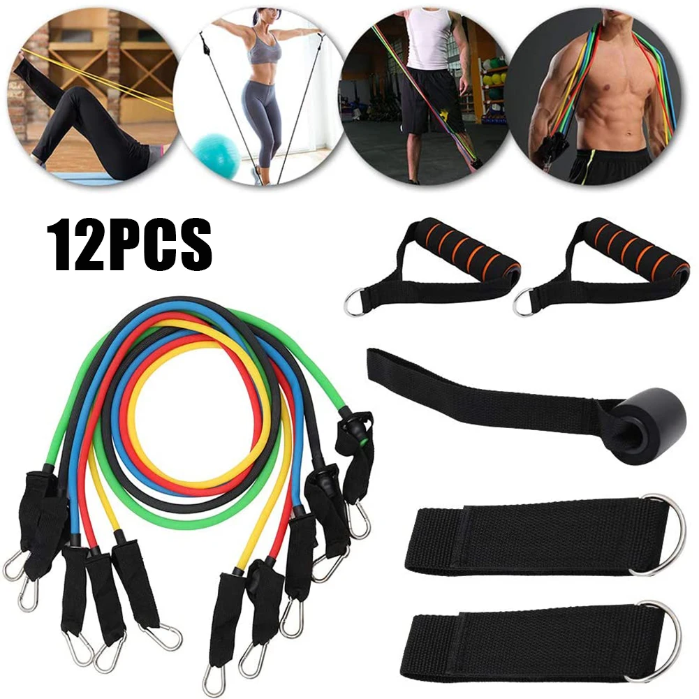 

12pcs/set Resistance Band TPE Elastic Pull Rope Home Gym Fitness Workout Sports Body Building Equipment Tools 13x14x18CM