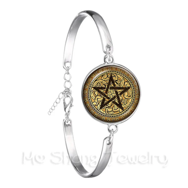 

Satanic Baphomet Pentagram Bracelet Gothic Silver Plated Bangle Satanism Evil Occult Pentacle Jewelry Pagan Charm Bangle