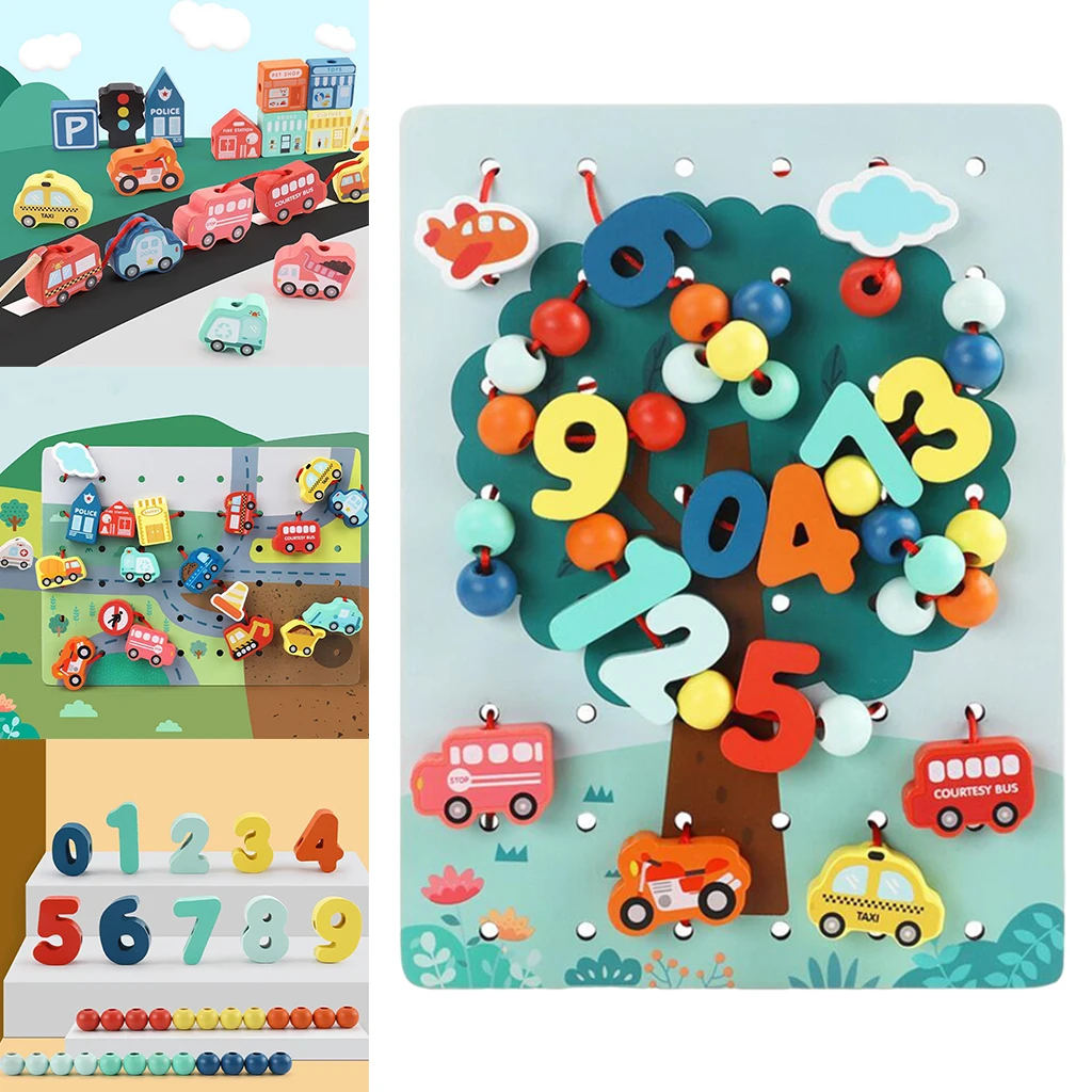 

70 PCS Lacing Beads Threading Toys for Toddlers Wooden Primary Lacing Toy