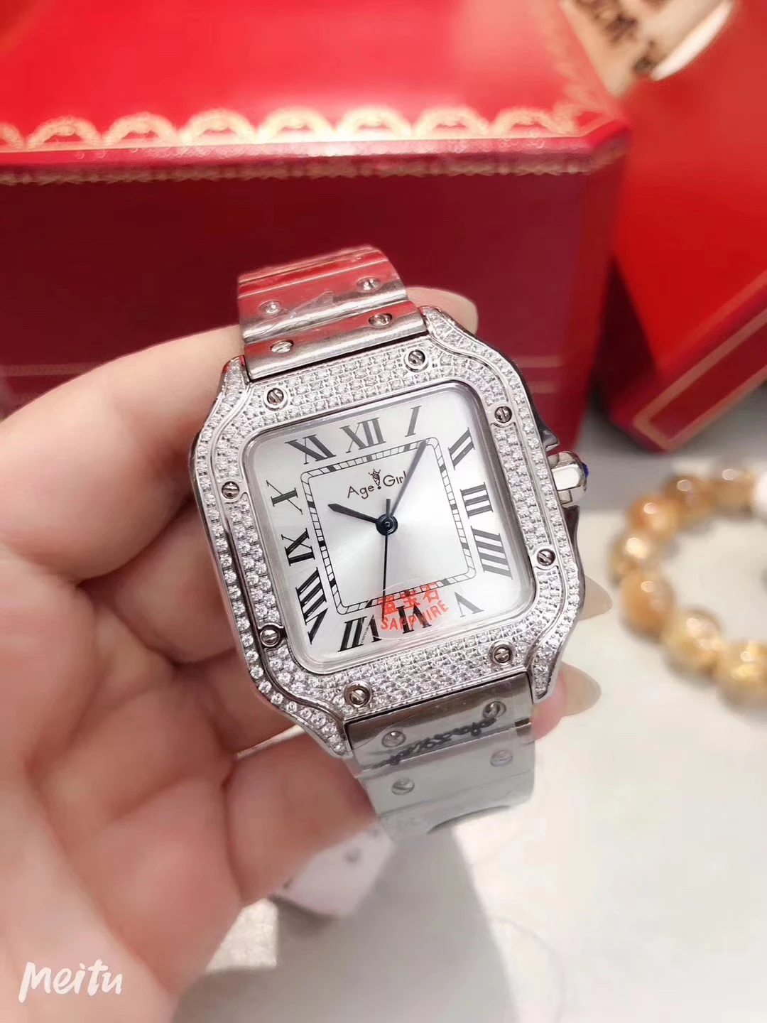 

Luxury Brand New Men Silver Rose Gold Diamonds Stainless Steel Japanese Quartz Rome Dial Sapphire Glass Sport Square Watch AAA+