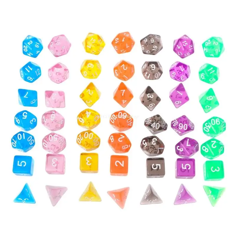 7 шт. прозрачные многогранные игральные кости для Dragon Pathfinder D20 D12 2xD10 D8 D6 D4 Прямая