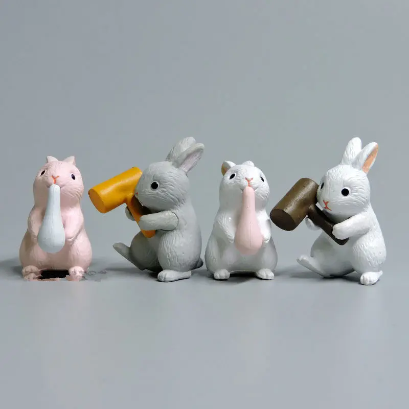 Миниатюрные миниатюры из ПВХ с микро кроликами модель для украшения дома и сада